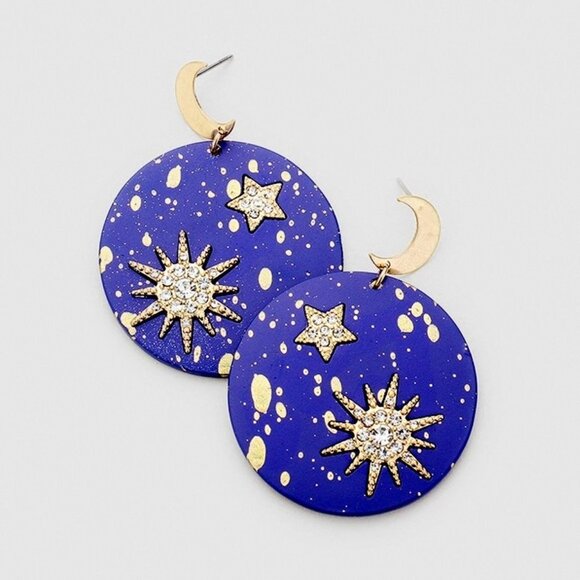 Galaxy Moon Star Sun Chunky Round Dangle Earrings‎ - Picture 1 of 1